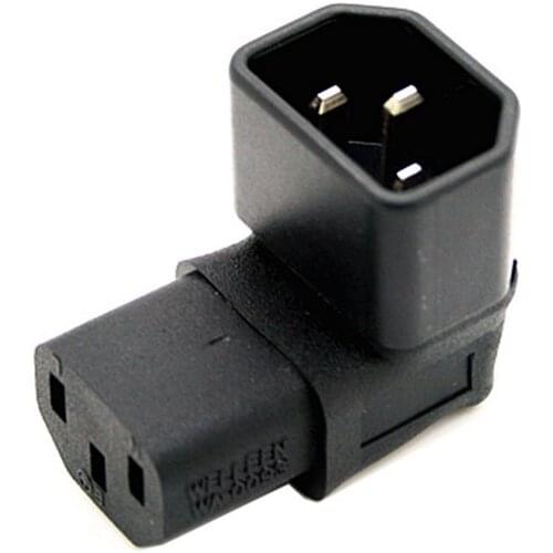 100pcs/lot IEC Male C14 to IEC C13 Female 90 Degree UP or Down angled Power Extension Adapter
