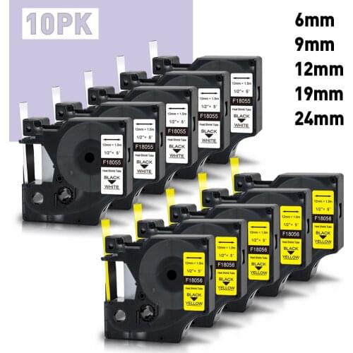 UniPlus 10PK 18052 6mm Label Compatible Dymo Heat Shrink Tube Label Tape Black on Yellow Industrial Tape for Dymo Rhino 5200