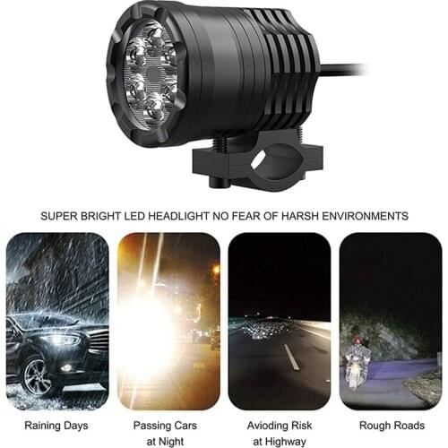 2Pcs Motorcycle Universal Low Beam High Flashing External 6LED Spotlight 30W Motorcycle Spotlight LED Auxiliary Light