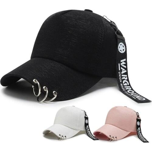 2021 Fashion Korean Female Baseball Cap Three Rings Ribbon Sun Hat White Pink Autumn Outdoor Sunscreen Couple Hat Mens Bounce C