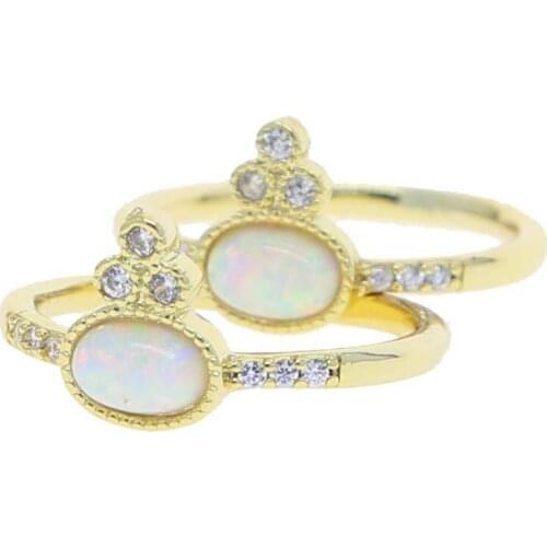 2021 New European Trendy Gold Color Oval Opal Stone Princess Crown CZ Rings For Women Delicate Fashion Party Gift Jewelry