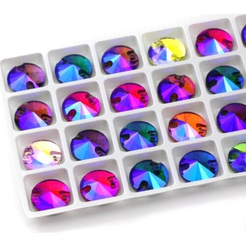 3200 Color AB Sew On Rivoli Rhinestone Round Beads Glass Crystal FlatBack Sewing Stone For Wedding dress DIY Fix Cloth