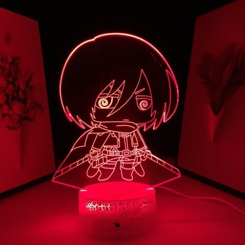 Mikasa Ackerman 3D Illusion Lamp Attack on Titan Figure LED Nightlight for Bedroom Decor Colorful Battery Powered Lamp
