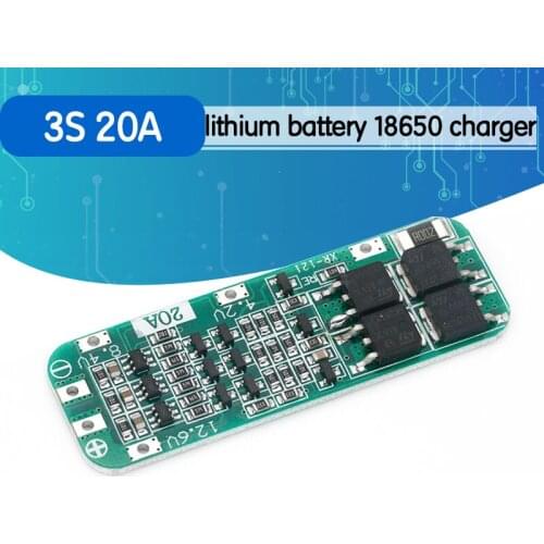3S 20A Li-ion Lithium Battery 18650 Charger PCB BMS Protection Board For Drill Motor 12.6V Lipo Cell Module 64x20x3.4mm