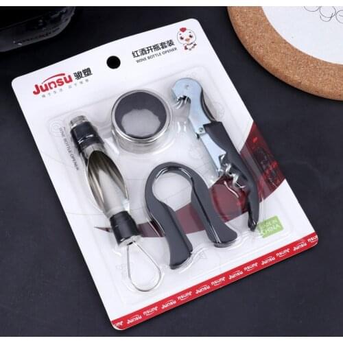5pcs/set Stainless Steel Cork Screw Corkscrew Multifunction Wine Cap Opener Beer Cap Bottle Opener Kitchen Bar Tools Accessories