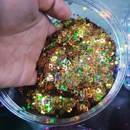 50g Holographic Nail Art Hollow Heart Shapes Spangle Glitter Pixie Heart Holographic 4mm Slice Hollow Heart Sequins For Nail Art