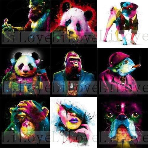 LI LOYE 5D DIY Diamond Painting Cross Stitch Animal Panda Dog Orangutan Woman Pictures Rhinestones Diamond Embroidery Decor Q866