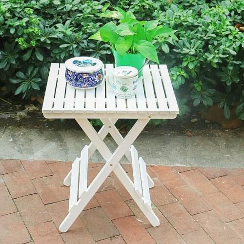 Wooden Folding Side Table With White Environmental Paint For Indoor Balconies & Outdoor Garden Swimming Pools
