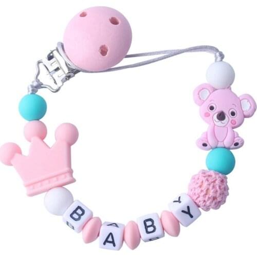 Newborn Baby Pacifier Clips With Silicone Beads Cute Cartoon Koala Teether Toy Soother Holder For Baby Shower Gift BPA Free