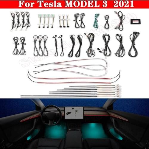 For Tesla MODEL 3 2021 Car Ambient Light Set Button Control Auto Decorative LED 64 colors Atmosphere Lamp illuminated Strip