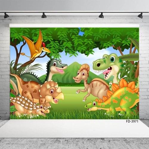 Jungle Cartoon Dinosaur Photographic Backgrounds Vinyl Cloth Backdrop for Baby Children Birthday Party Photocall Photo Studio