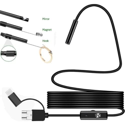 7.0mm 3 in 1 Endoscope USB Flexible Car Pipe Inspection Borescope Camera HD with 6 LED lights Support Type-C Android Phone PC
