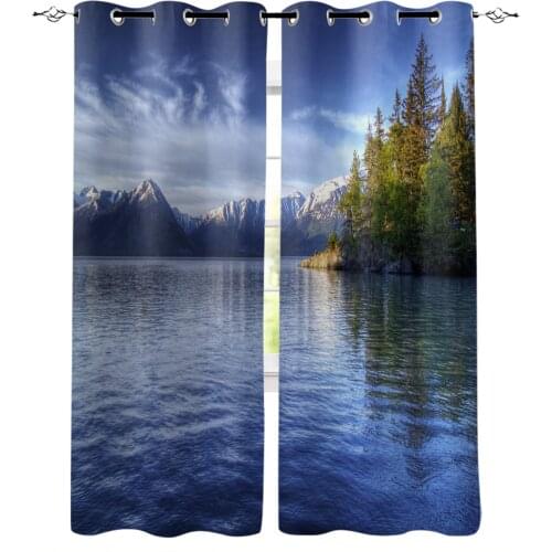 Blue Lake Green Forest Mountain Curtains for Living Room Bedroom Kitchen Window Treatment Curtain Home Decoration