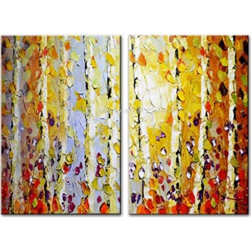 Handpainted Modern Home Decor Painting Living Room Hall Wall Art Picture Thick Colors Tree Autumn Scenery Oil Painting on Canvas