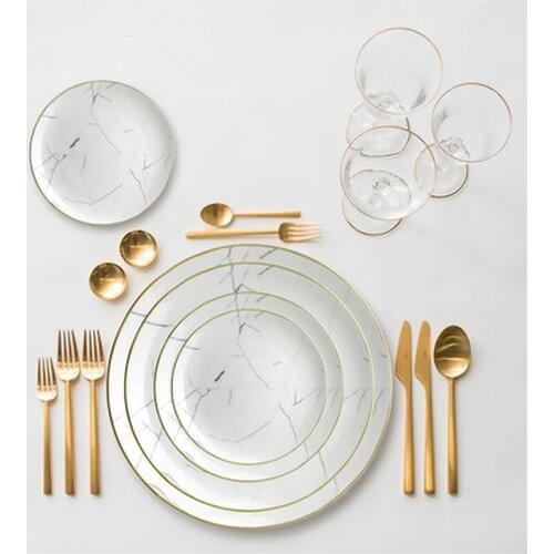 Ceramic Plate Marbling Nordic Phnom Penh Tableware Bone China Large Pad Small Dish Plates Dinner Kitchen Supplies Western Dishes