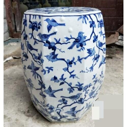 Jingdezhen Ceramic Stool Hand Painted Blue And White Flower And Bird Octagonal Porcelain Stool Outdoor Bathroom Balcony Stool
