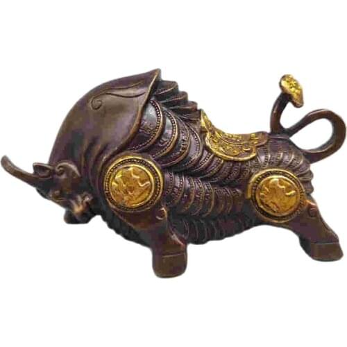 Chinese Old Bronze Statue Copper Gilt Gold Ox