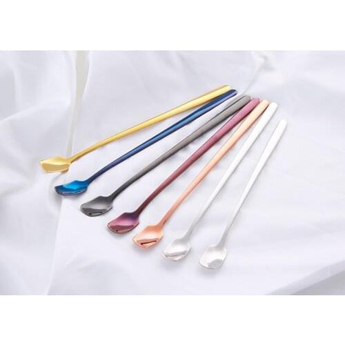 1PC Stainless Steel Square Head Coffee Tea Spoon Kitchen Colourful Coffee Scoops Mixing spoons Ice Cream Dessert Spoon PO 002