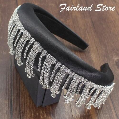 Fairland Elegante Sparkly Full Rhinestones Tassels Headbands Handmade Headpiece Wedding Accessories Girls Women Party Hairband