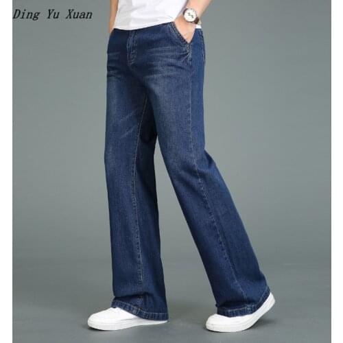 Men Vintage Boot Cut Jeans Black Blue Spring Summer Slightly Flare Jeans Mens Straight Denim Pants Long Slim Fit Jen Trousers