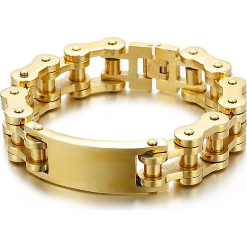 146g Weight Gold Stainless Steel ID Bracelet Motorcycle Chain Link Bangle Large 18mm 9 Inches for Mens Gifts
