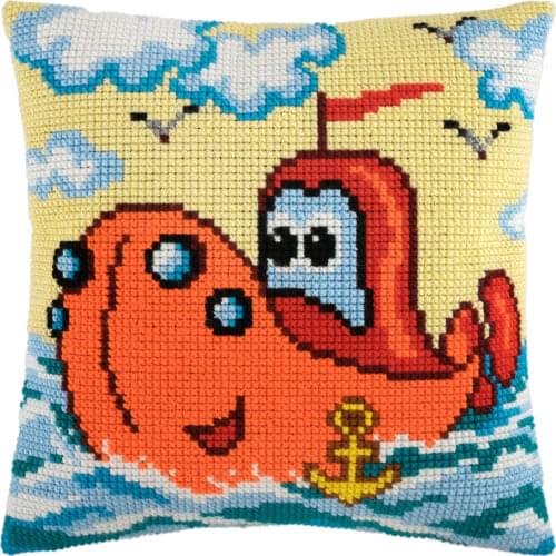 DIY Cross Stitch Cushion Cover Submarine Needlepoint Kits Pre-Printed Canvas Chunky Yarn Cross-stitch Pillow Case Arts & Crafts