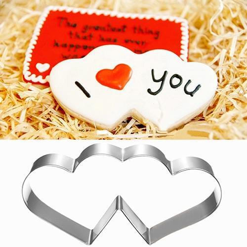 Stainless Steel Double Heart Valentines Day Cookie Biscuit Pastry Cutter Mold