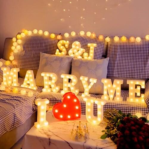 Gold Luminous 26 English LED Letter Night Light Alphabet Number Lamp Christmas Wedding Birthday Party Propose Decoration