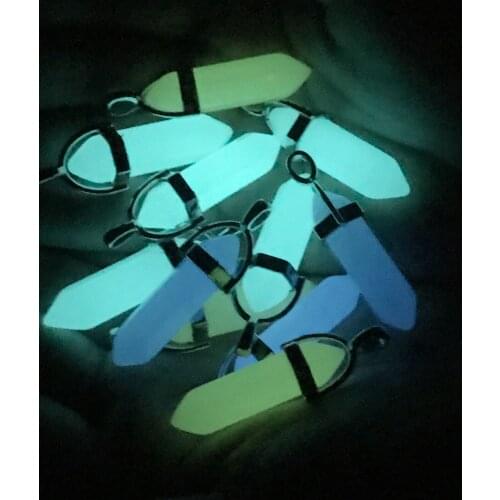 2019 New Luminous Stone Fluorescent Hexagonal Column Necklace Natural Crystal Gem Stone Pendant Leather Chains Necklace