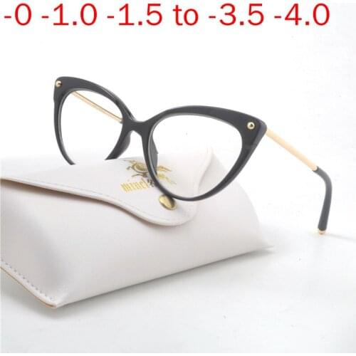 Anti Blue Finished Myopia Glasses Men Women Metal Half Frame Cat Eyeglasses Blue light blocking Sutdent Short Sight -0~ -6.0 NX