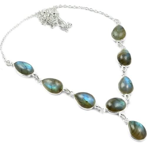 NiaoZaiFei YunZaiKan Labradorite Necklace 925 Sterling Silver, 43.5 cm, MHBNE0117