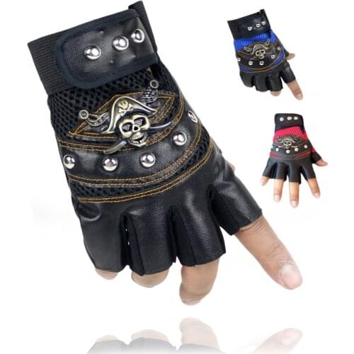 Skulls Rivet PU Leather Fingerless Gloves Men Women Fashion Hip Hop Womens Gym Punk Gloves Unisex Cosplay