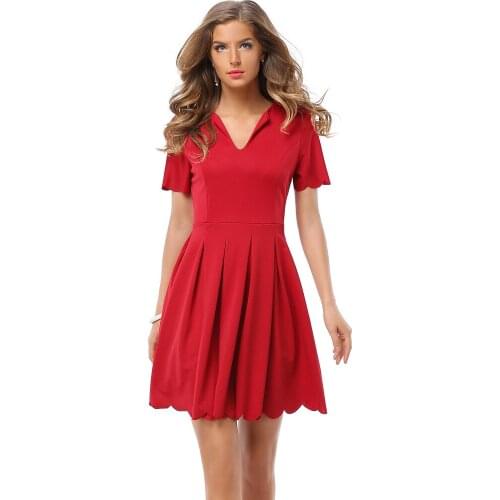 Europe and the United States style fall summer autumn new women 's V - neck short sleeve red white mini party dress