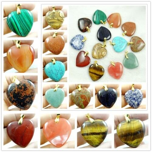 Natural stone Quartz Crystal tiger eye Opal Turquoises heart pendant Pendant for diy Jewelry making necklace Accessories