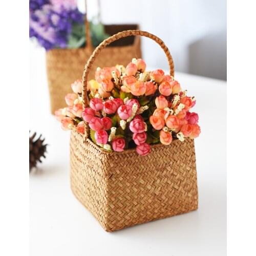 Seaweed portable flower basket straw storage basket decoration sundries basket fruit basket non-rattan wicker basket holiday gif