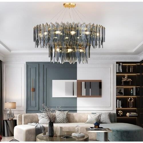 LED Postmodern Colour Glass Iron Gold Round Chandelier Lighting Lustre Suspension Luminaire Lampen For Dinning Living Room Foye