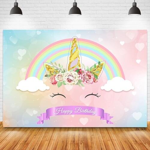 Custom Name Unicorn Flower Rainbow Clouds Birthday Photography Background Vinyl Backdrops For Baby Child Girls Newborn Photocall