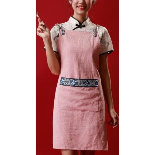 Waterproof Profesional Kitchen Apron Cotton Chinese Sleeveless Apron Retro Ethnic Cocina Navidad Household Merchandises