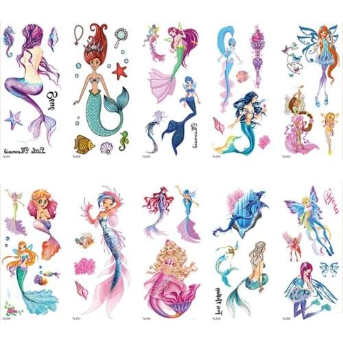 Mermaid Tiger Fox Little Animal Waterproof Temporary Tattoo Sticker Cute Cat Elephant Flash Body Art Fake Arm Sleeve Women Kids