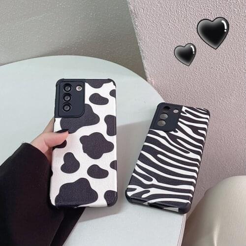 Flower Cow Zebra Print Camera Protection PU Case Cover For Samsung Galaxy S21/20/10/9/8 Plus FE Note 9 8 20 10 Lite Ultra Plus