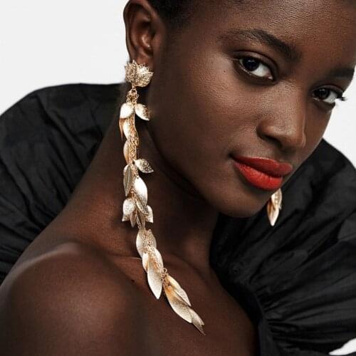 2020 New ZA Long Leaf Tassel Earrings Women Gold Silver Color Irregular Maxi Earring Femme Statement Asymmetrical Dangle Earring