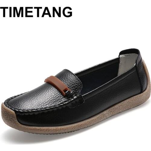 TIMETANG New Spring Women Genuine Leather Ballet Flats Casual Shoes Women Round Toe Slip On Flats Female Loafers Ballerina Shoe