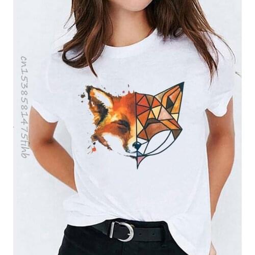 Premium Women Dog Fox Watercolor Pet Funny Ladies Tops Graphic Womens Tees Female Camisas Lady T-Shirt Harajuku T Shirt T-Shirts