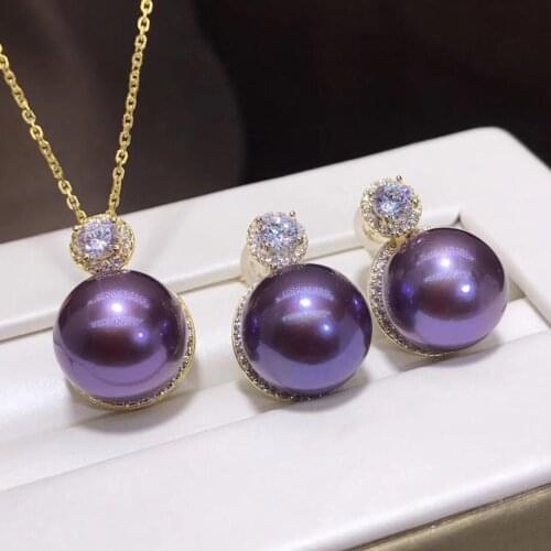 D102 Fine Jewelry Pure 925 Sterling Silver 9-10mm Fresh Water Purple Pearl Females Jewelry Sets for Women FIne Jewelry Sets