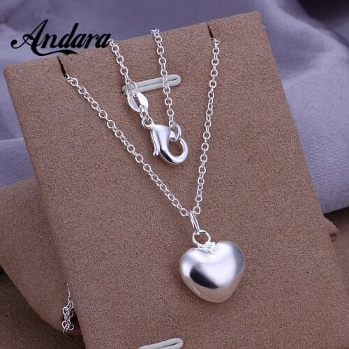 New 925 Silver Necklace Love Heart Pendant Necklace For Woman Charm Jewelry Gift