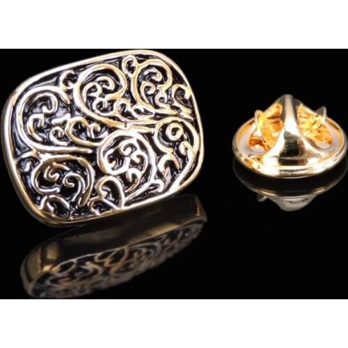 Gold Oval retro pattern Brooch mens Lapel Pin dress backpack badge Wedding Jewelry