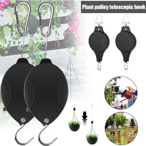 1/2pcs Plant Pulley Retractable Hanger Hanging Planter Flower Basket Pot Hooks Black SEC88