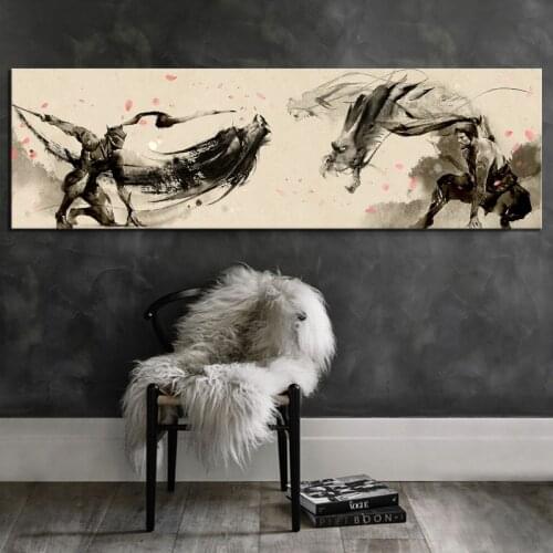 1pcs Hanzo Genji Fight Picture Overwatch Ink Artwork Games Poster Canvas Wall Art Paintings for Bedroom Wall Decor