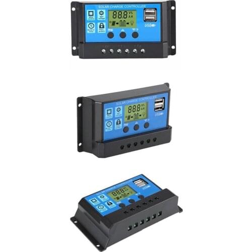 10-60A PWM Solar Panel Regulator 12V-24V Charge Controller Auto Dual USB Digital Display for Lead Acid Batteries LCD Collector