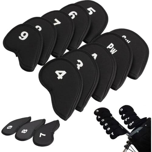 Black 10 pcs Golf Club Iron Putter Head Cover HeadCovers Protect set Neoprene , Free Shipping Wholesale